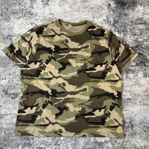 Faded Glory Mens XL Camo T-Shirt Green Brown Cotton Crew Neck Short Sleeve Tee